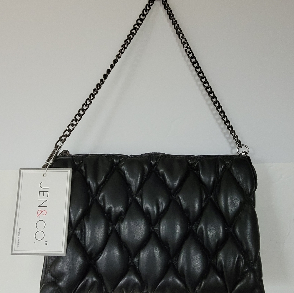 JEN & CO Elegant Black Quilted Shoulder/Hand  Bag - Picture 6 of 15